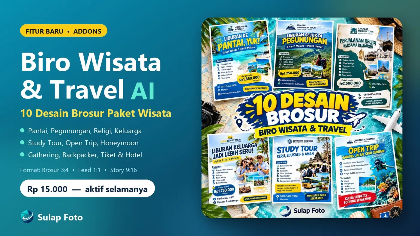 Fitur Baru: Biro Wisata & Travel AI — 10 Desain Brosur Paket Wisata