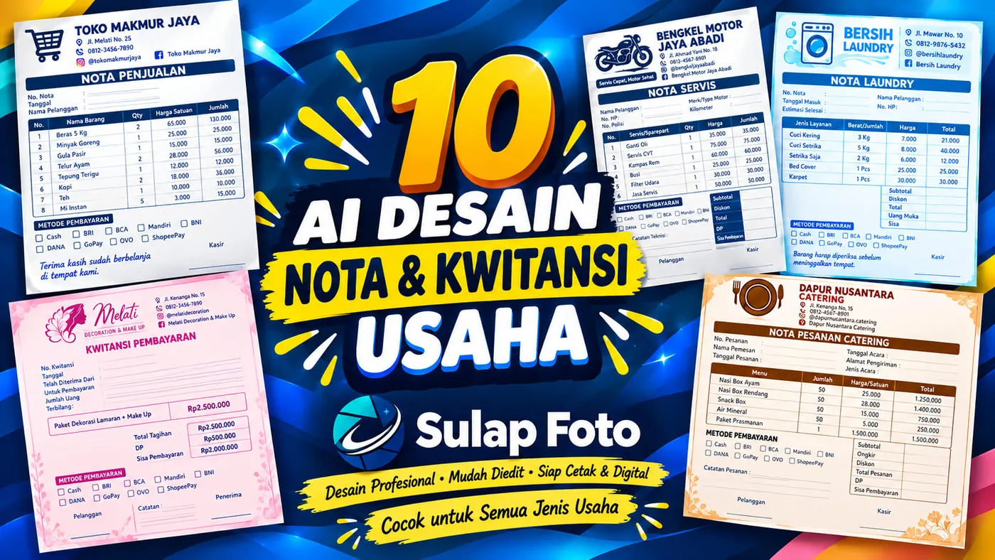 Fitur Baru: Nota & Kwitansi AI — 10 Desain Nota & Kwitansi Usaha