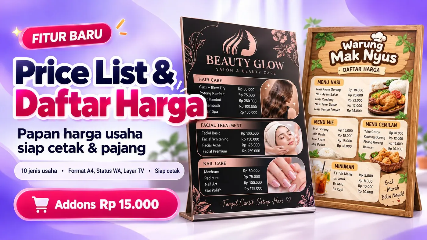 Fitur Baru: Price List & Daftar Harga — Papan Harga Usaha Siap Cetak & Pajang